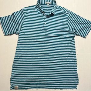 Peter Millar Polo Shirt Mens Large Blue Green Striped Golf  Preppy Rugby